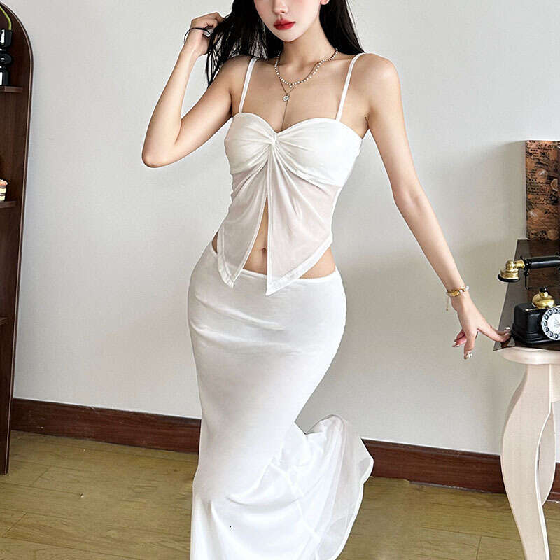 2025 Spring New Women's Solid Color Slim Fit Camisole Vest Fashion Low Waist Skirt Set 2f2
