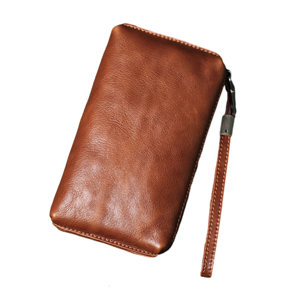 Mens Genuine Leather Large Capacity Clutch Bag Top Layer Cowhide Handbag Casual Soft Leather Long Wallet Mobile Phone Bag 250723