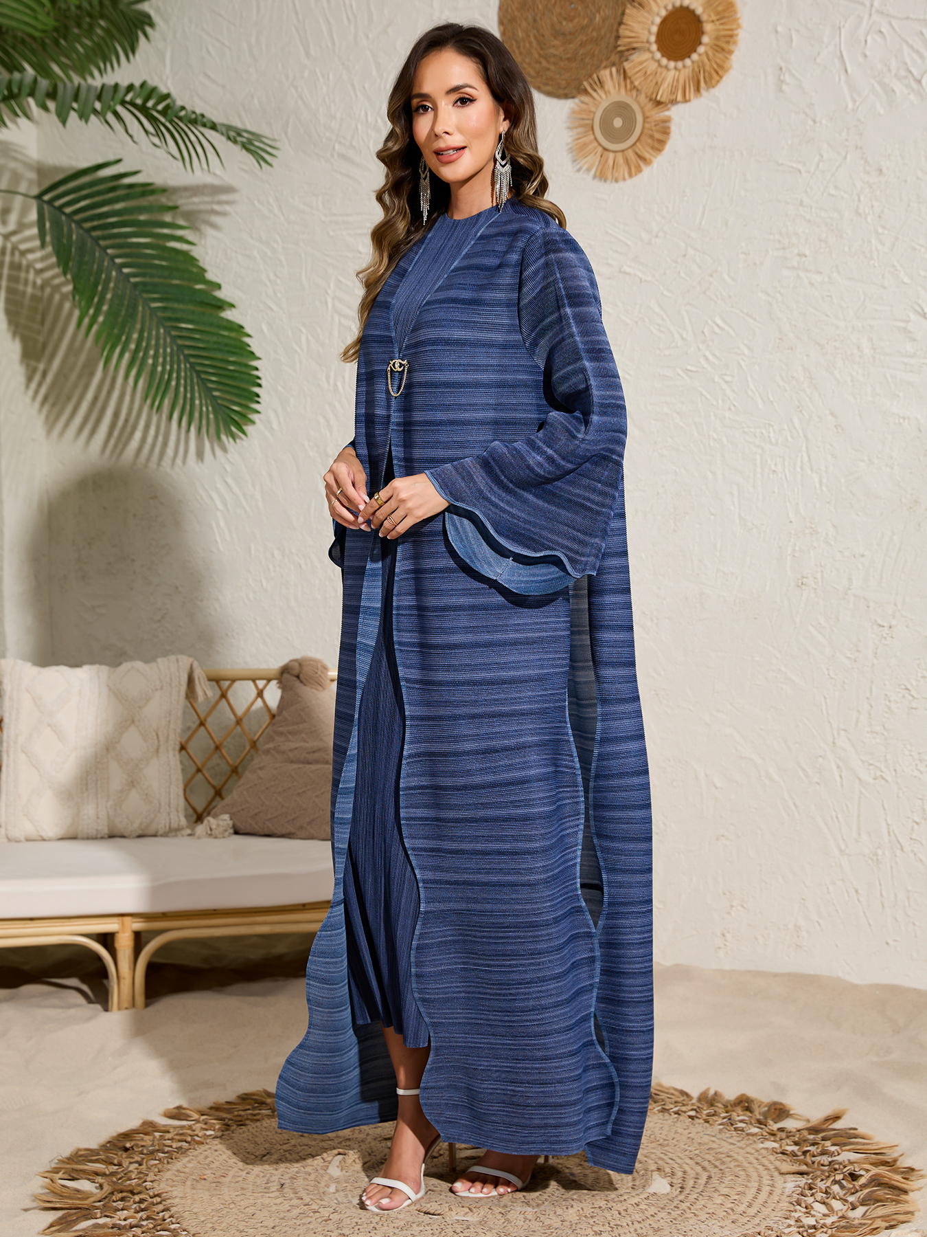 Ethnic Clothing Two-piece long dress set A two-piece elegant, loose, pleated long dress in Arabian style for ladies NZ015