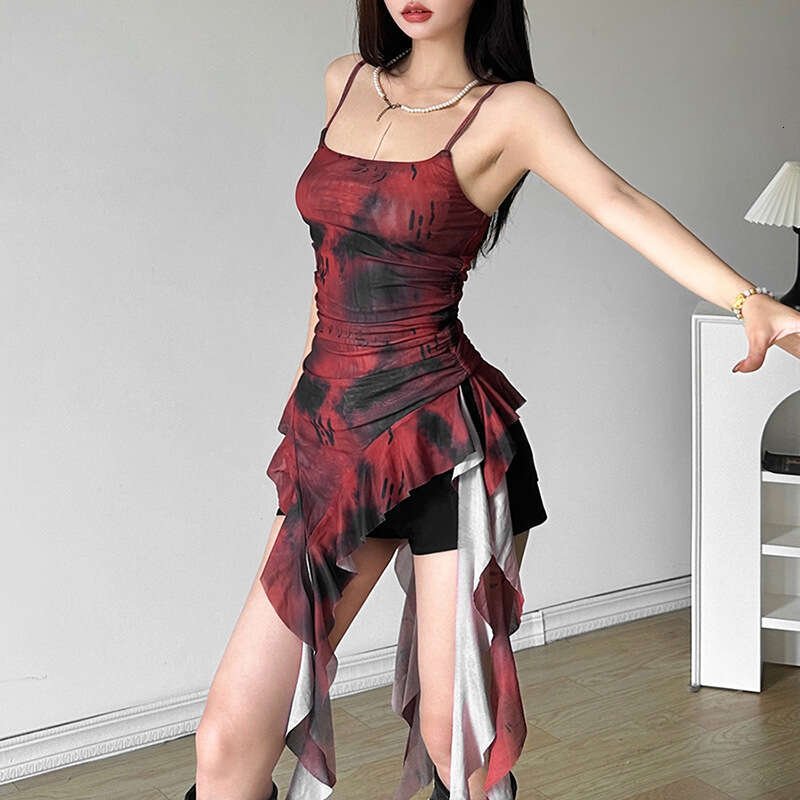 2024 Spring New Women's Solid Color Slim Fit Street Style Fashion Spaghetti Strap Backless Printed Top 39c