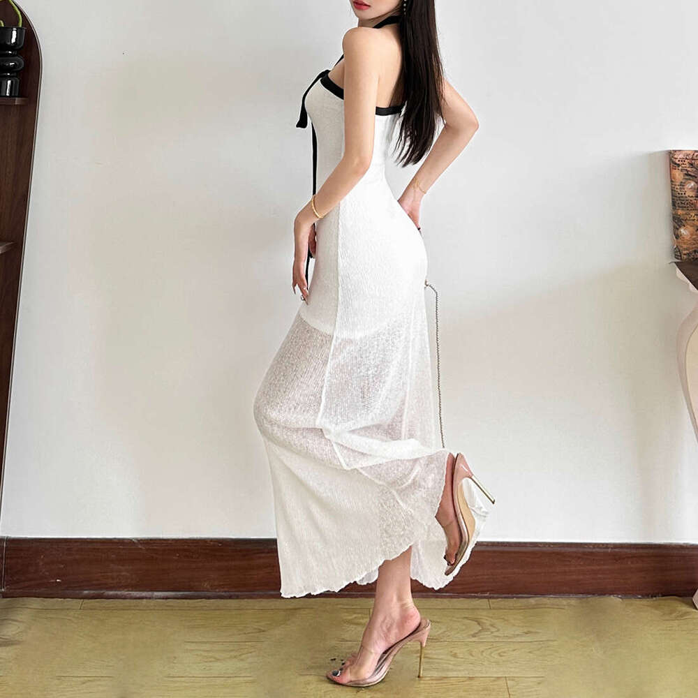 2025 Summer New Solid Color Fashion Versatile Halter Neck Slim Sexy Waist-Cinching Casual Dress for Women 26d