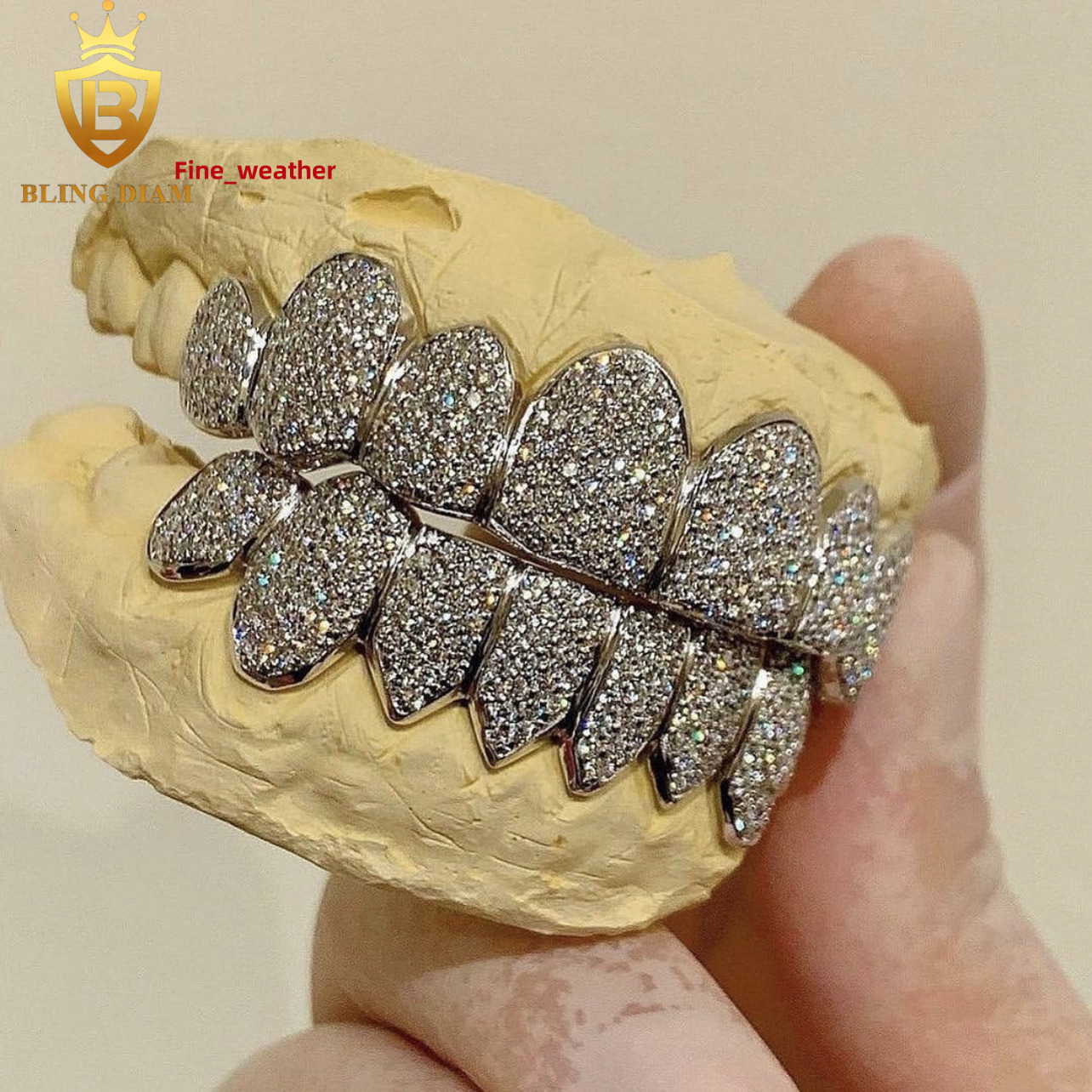 Blingdiam Jewelry Hip Hop Style Custom Teeth Grillz 925 Silver VVS Moissanite Iced Out Diamond