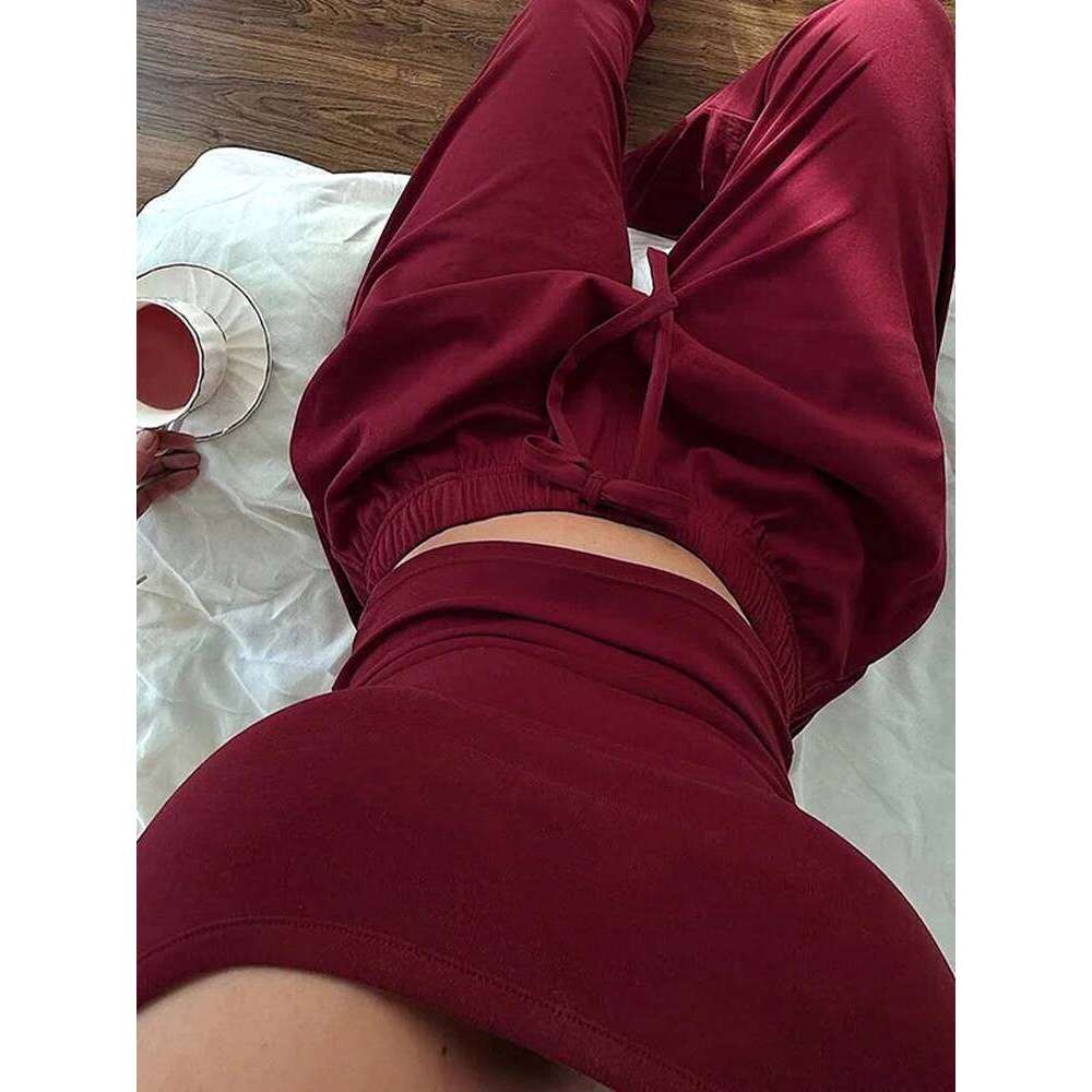Designer Leisure High Quality kliou Casual Daily Women 2 Piece Set Basic Active Solid U-neck Backless Camisoles Top+Loose Elastic Waist Pants Mujer Tr