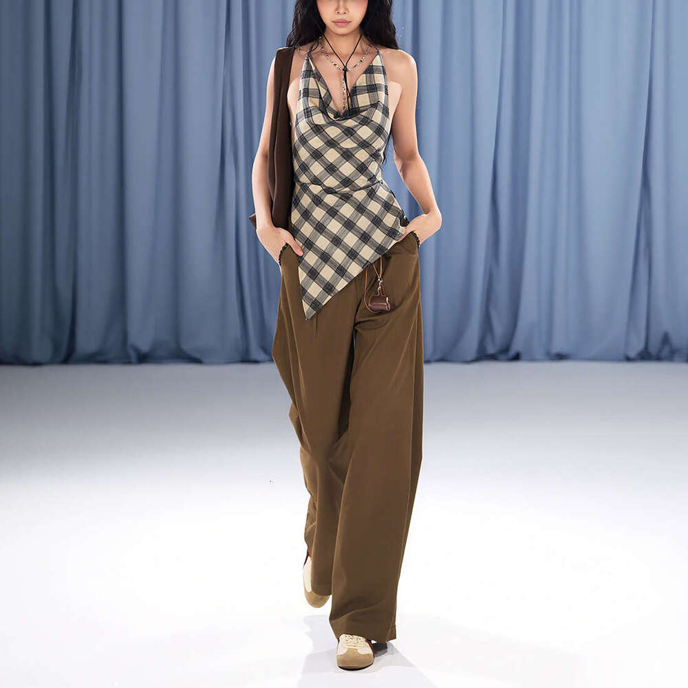2025 Summer New Style Personality Plaid Hot Girl Sexy Lace-Up Halter Slim Fit Elegant Versatile Women's Clothing c1e