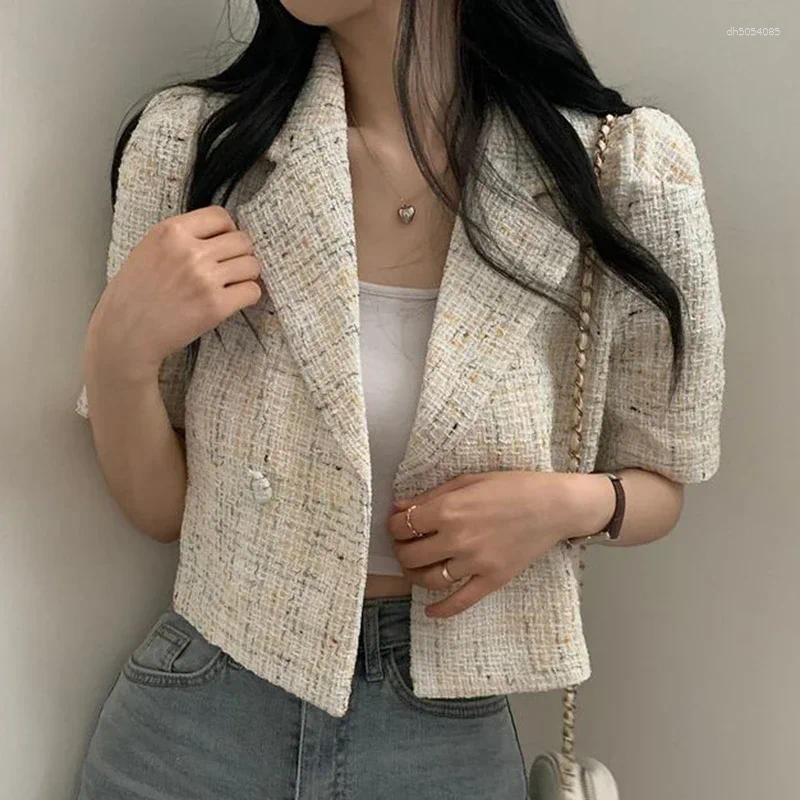 Women's Jackets Korean Chic Small Fragrant Tweed Coat Women Suit Collar Loose Sleeve Short Spring Summer 2025 Outerwear Tops