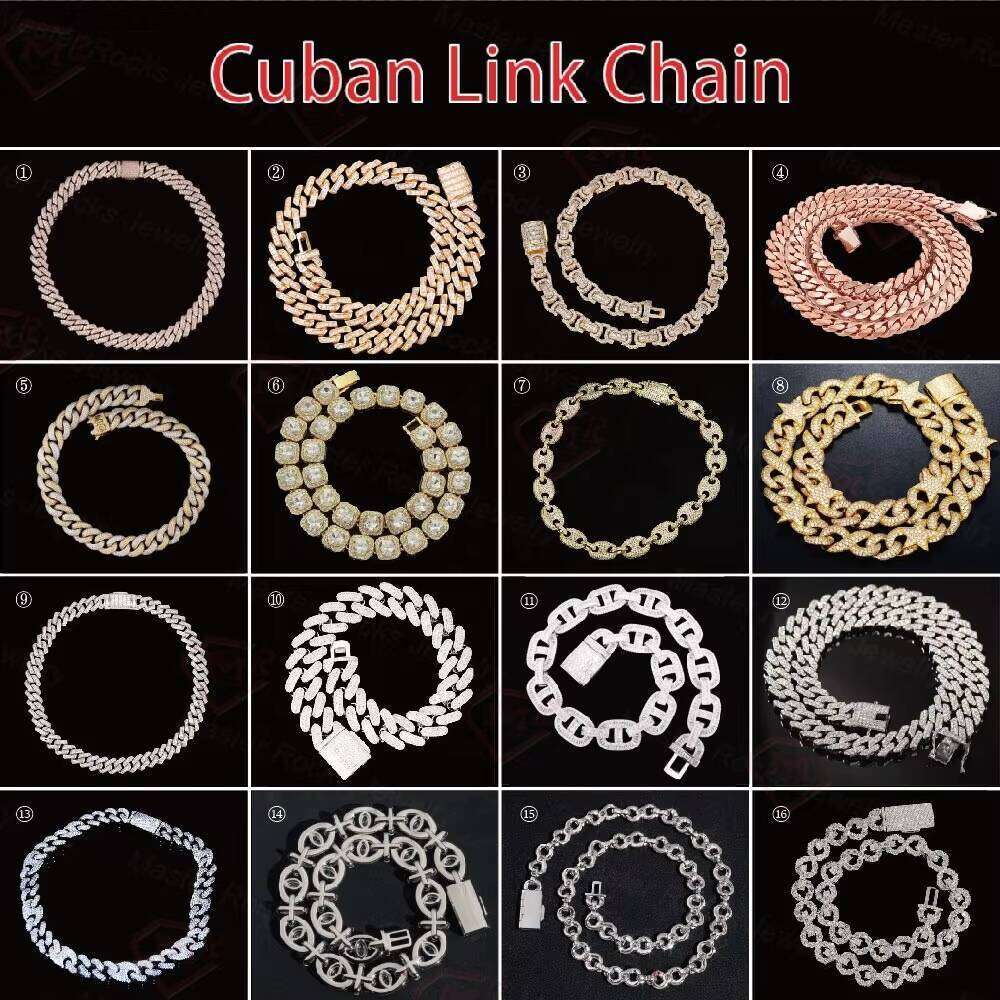 15mm Baguette Iced Out Sier Hiphop Men VVS Dia Moissanite Cuban Link Chain