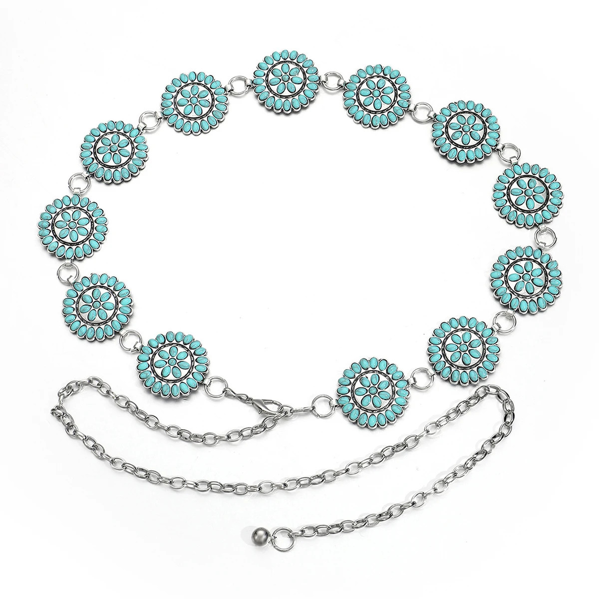 Europe and the United States retro fashion personality turquoise waist chain 250722