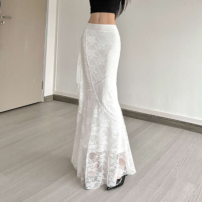 2025 Summer New Street Fashion Sexy High Waist Bodycon Lace Trim Skirt for Women e38