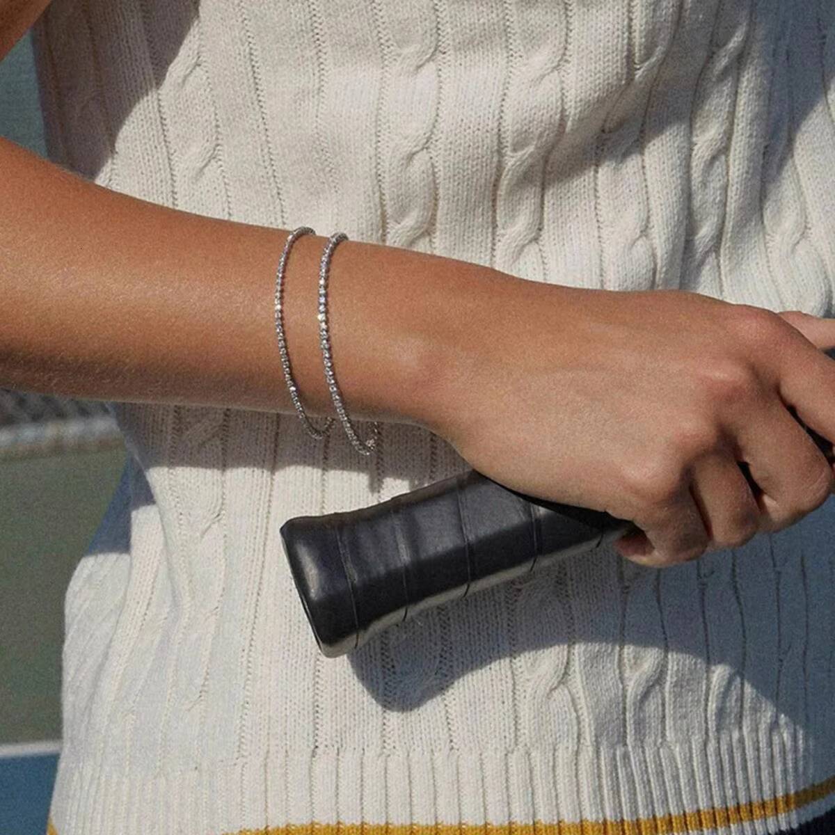 Luxury 18K Gold Stainless Steel Tennis Chain 2MM Zircon Stone Bracelet Stylish Sports Casual Fashion Charm