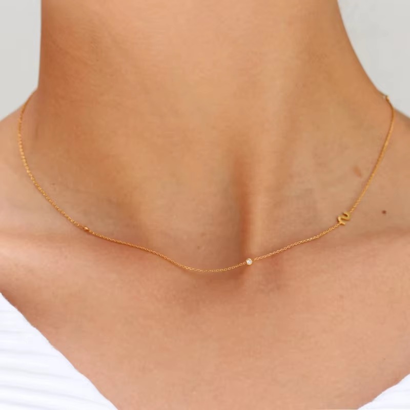 High End Waterproof Tarnish Free Elegant Capital Delicate Initial Alphabet Dainty 26 Letter Stainless Steel Necklace