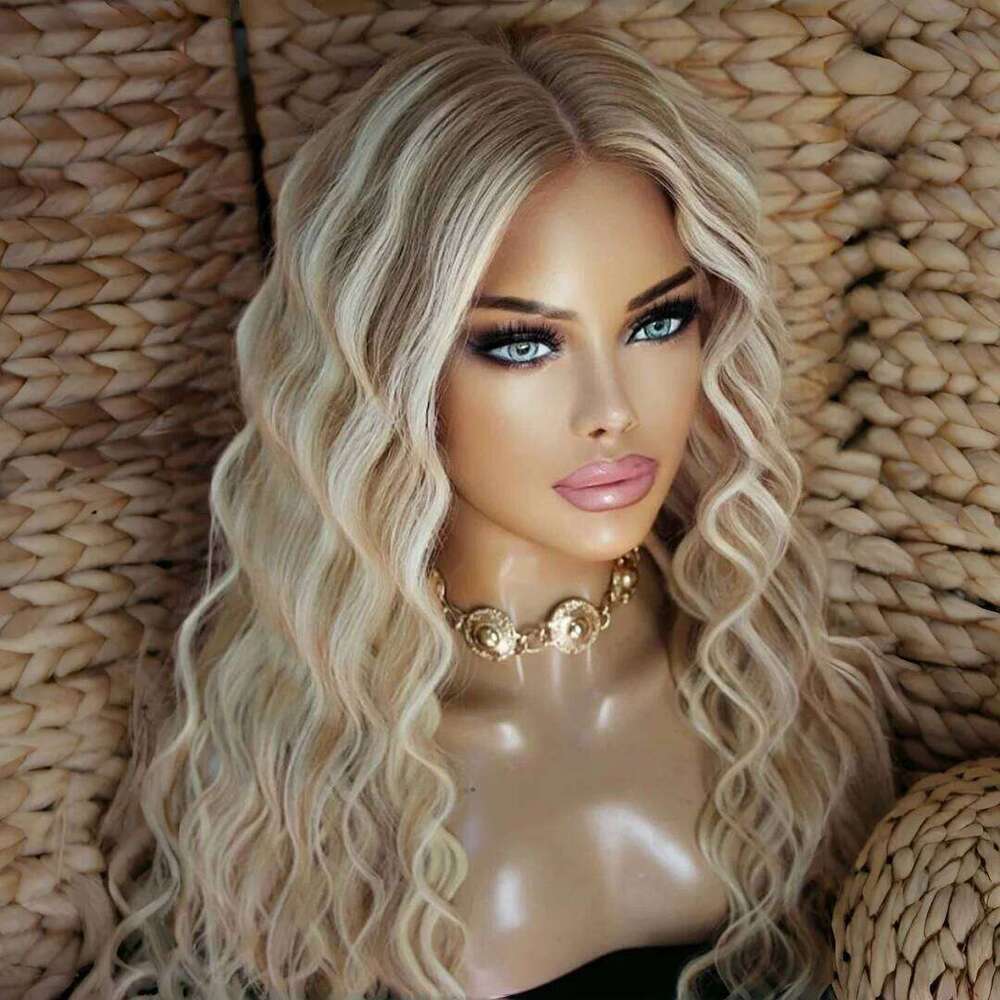 Light Brown Mixed Platinum Blonde Women's wig Glueless Lace Front Synthetic Water Wave Wig Daily Use
