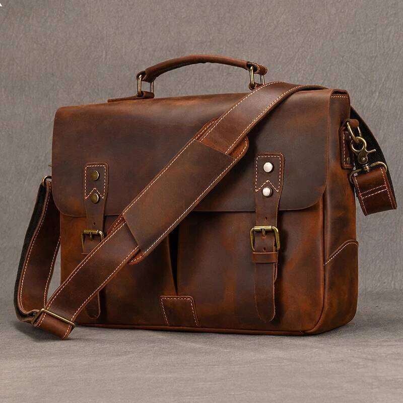 OLOEY Newsbirds Cowhide Men's Briefcase Genuine Leather A4 File Document Handbag Male Laptop Shoulder Business Computer Bag