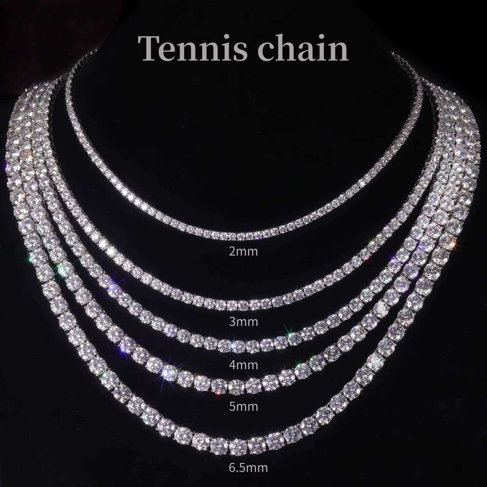 Top-quality jewelry necklaceMoissanite Tennis Chain D Color 2/3/4/5/6/6.5mm Sier Hip Hop Full Set High Sensation Necklace