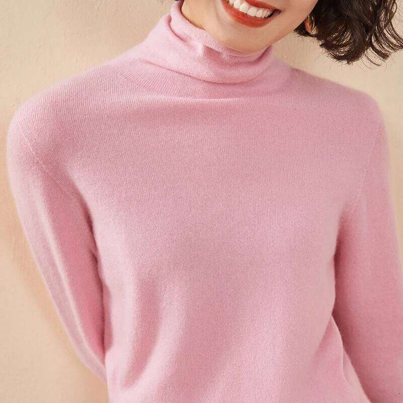 Women's Pullover Autumn/Winter 100% Cashmere Casual Knitted Sweater High Loose Tops Basic Pile Collar Blouse MDNG