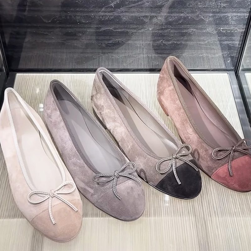 2025 Fashion Ballet Flats Ladies Girls Velvet Loafers Designer Dress Shoes Suede Cap Toe Tweed Ballerina Flat Pumps Dance Wedding Party Shoe 891