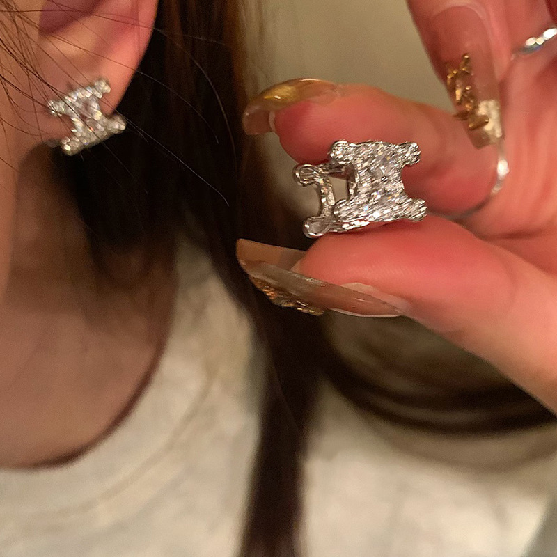 Silver Tone Stud Earrings Pave Crystal Accents Elegant Daily Jewelry And Gift For Her High Quality Stylish Design