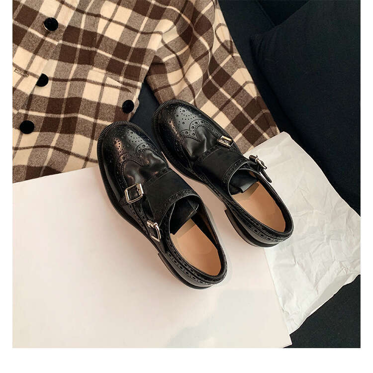 Premium Designer Leather Wrinkled Round Toe Chunky Heel Loafers British Style Height Increasing Effect Women's Winter Shoes