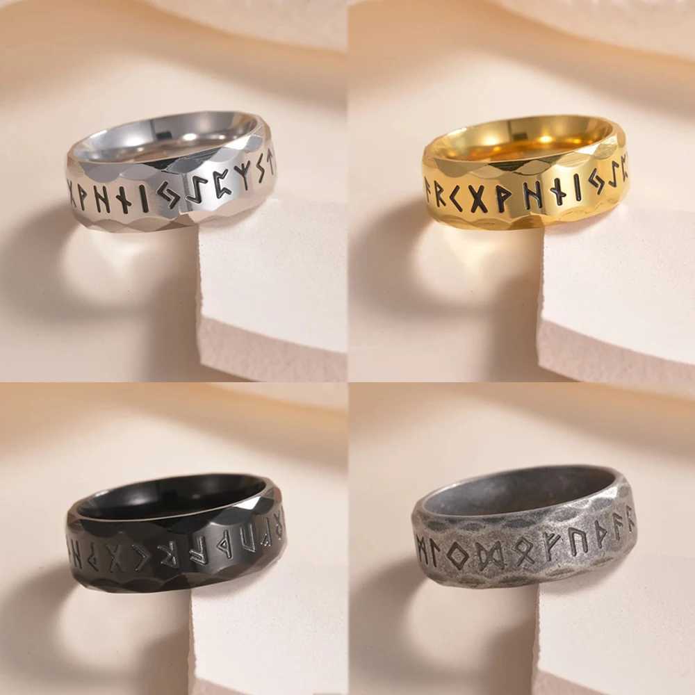 Vintage Odin Norse Viking Amulet Rune Rings For Men Fashion Stainless Steel Words Ring Wedding Jewelry Valentines Days Gifts Y250724