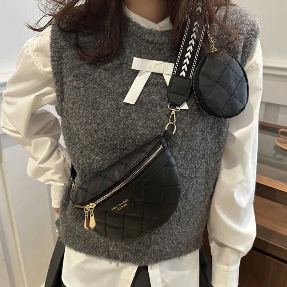 PU Leather Crossbody Bag Woven Latt Pattern Wide Strap Shoulder Bag Stylish Chain Zipper Waist Belt Bags For Women Y250724