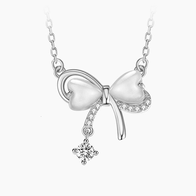 Tassel Necklace for Women with Cat's Eye Stone, Sweet Bowknot Ins Style Niche Design, Girly Heart Collarbone Chain Jewelry for Women