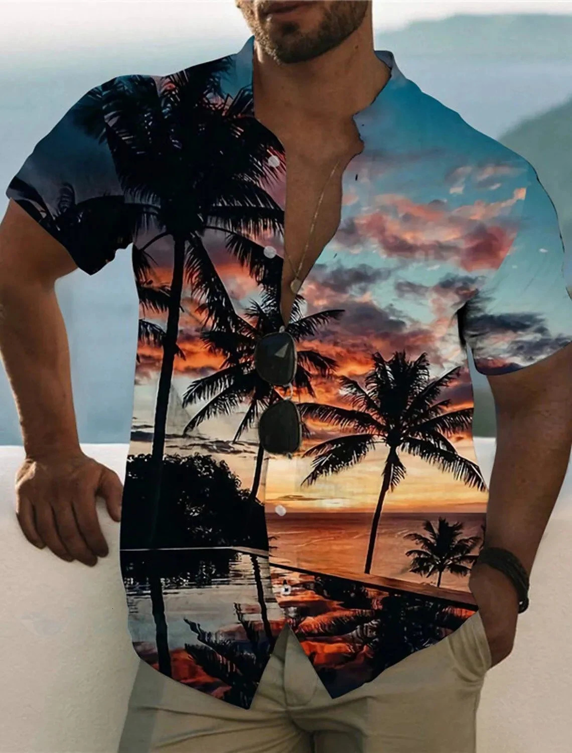Coconut Tree Summer Hawaiian Shirts Unisex Palm Turndown Street Outdoor Harajuku Short Sleeved ButtonDown Mens Clothing 250725
