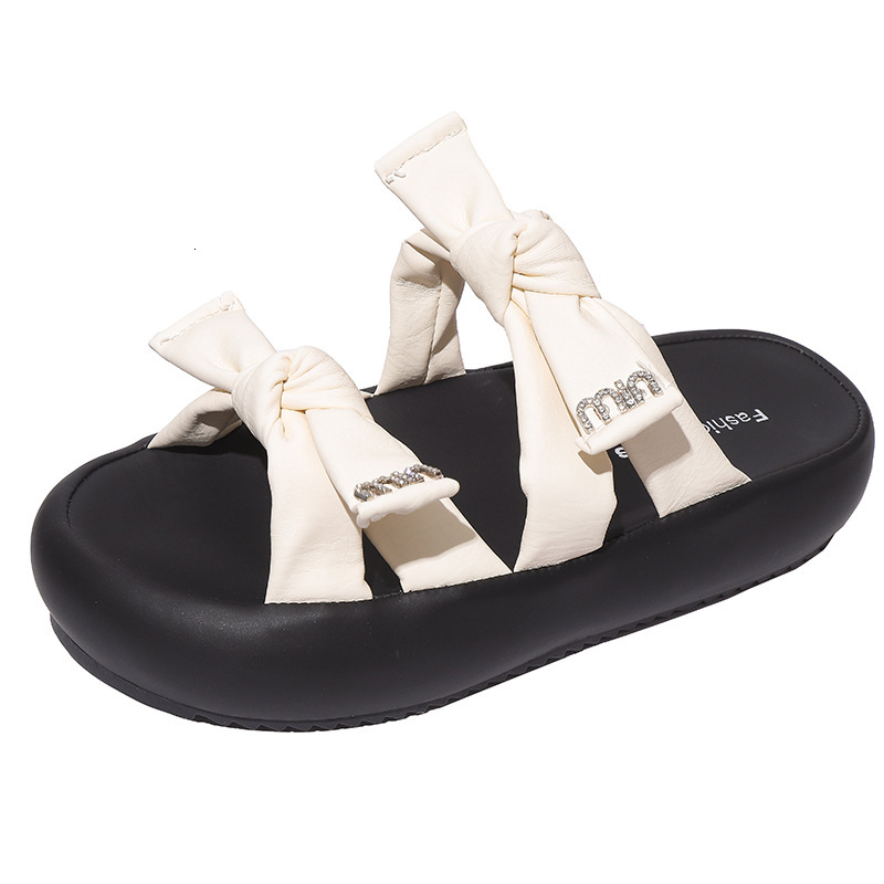 Ddmysports Thick Sole Rhinestone Bowknot One Strap Sandals New Summer Outdoor Casual Vacation Beach Slippers For Women Outdoor Shoes