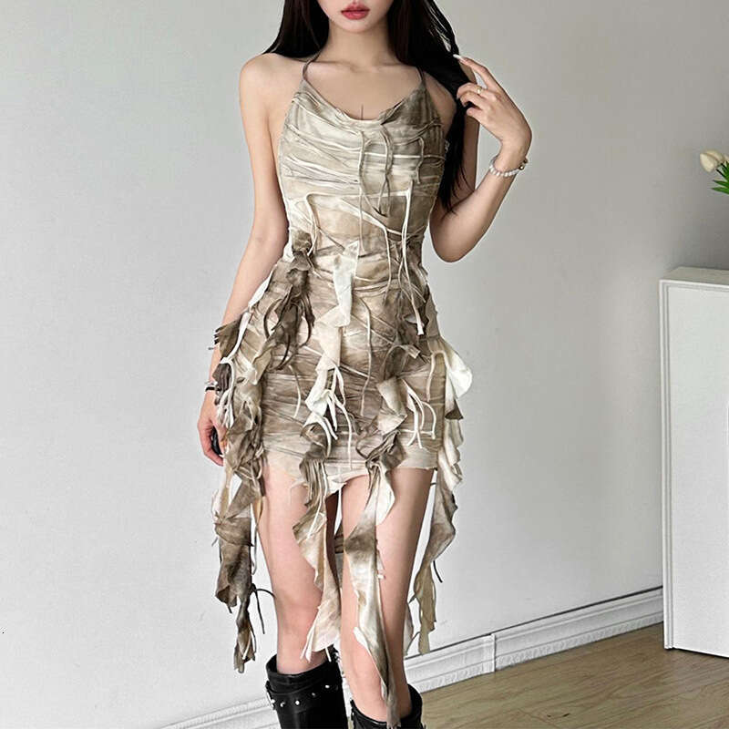 2024 Summer New Women's Solid Color Slim Fit High Waist Fashion Spaghetti Strap Sexy Backless Dress 7af