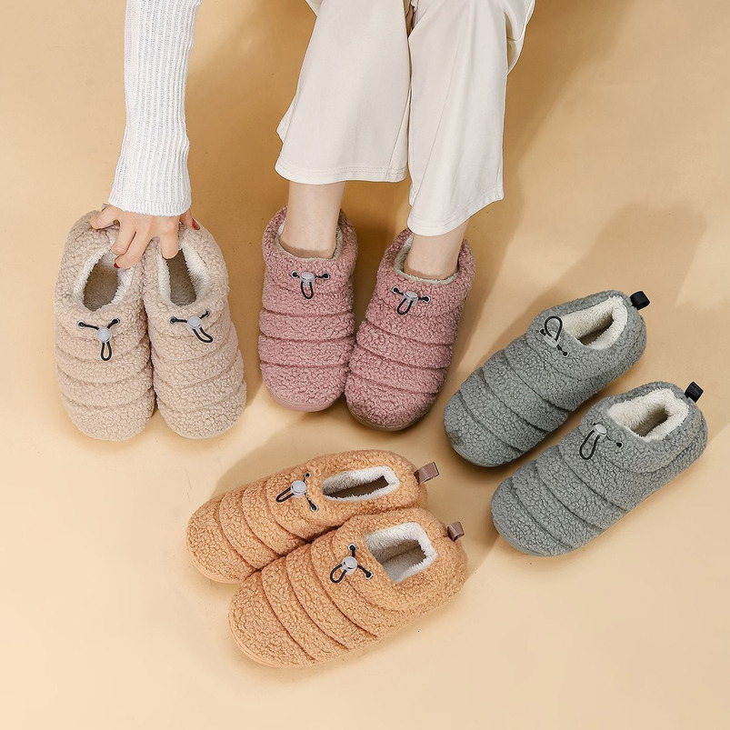 New Autumn Winter Slippers Couple Indoor Home Use with Heel Cover, Fleece Lined, Warm Elastic Strap Maternity Cotton Shoes