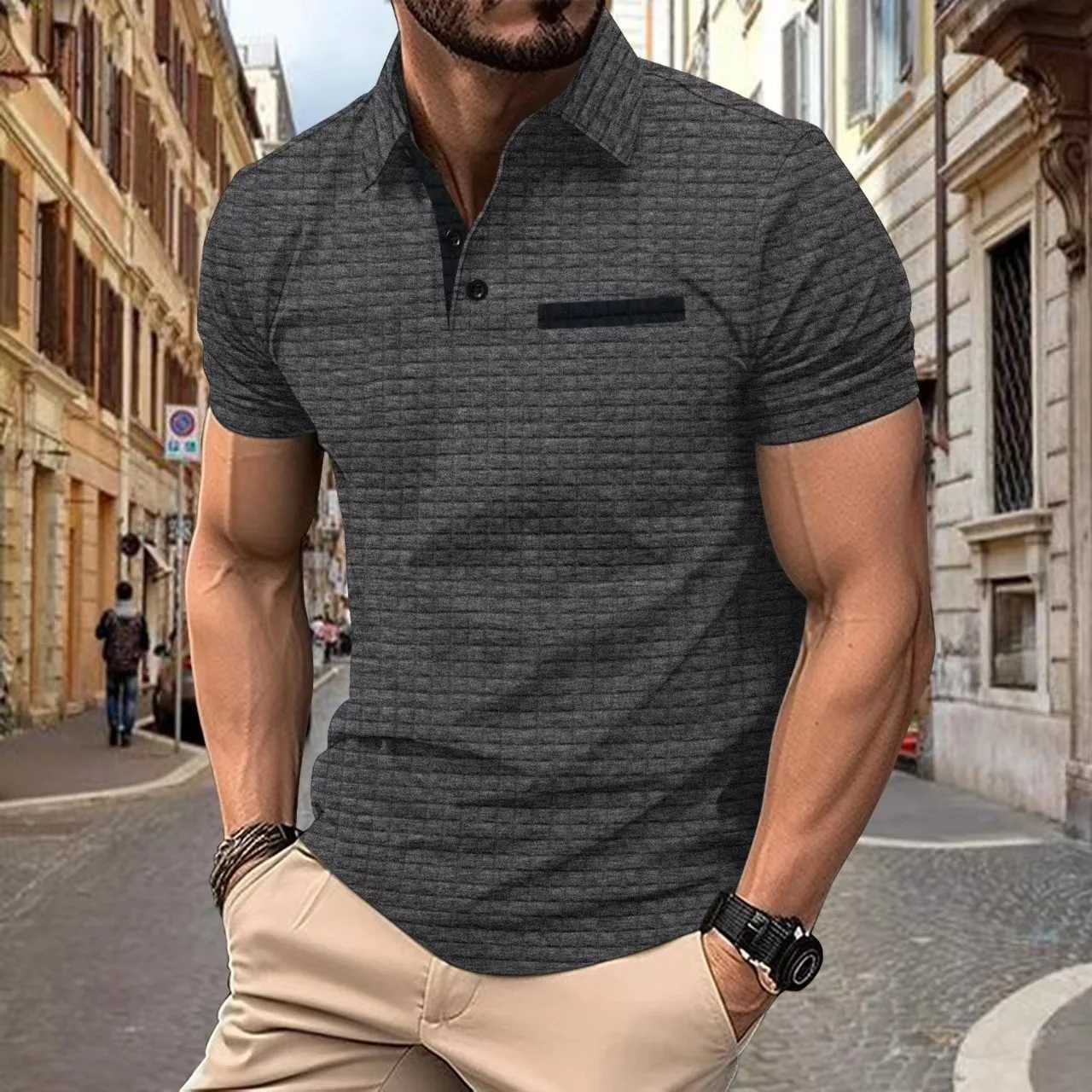 2024 Summer POLO Shirt lapel button-up Jacquard plaid Mens Sportcasual Breathable polo shirt XJ250725