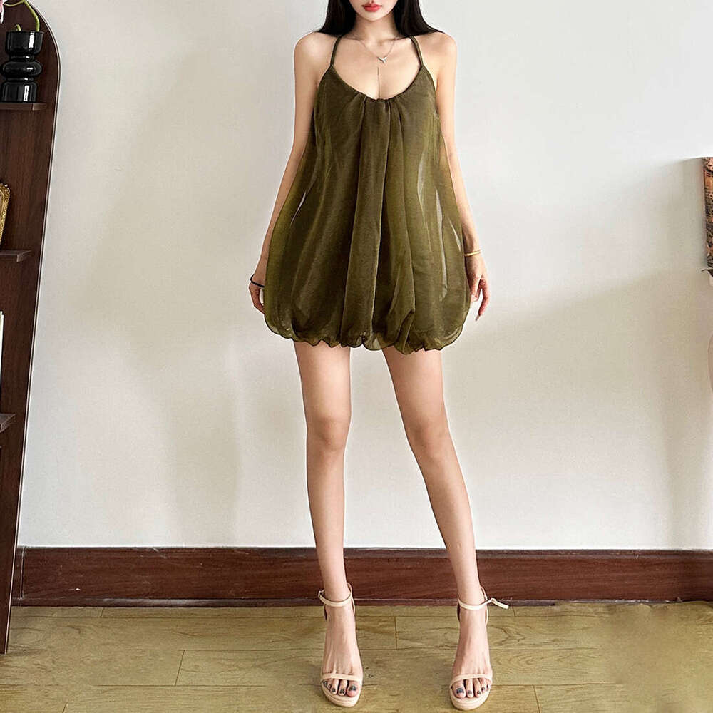 2025 Summer New Ins Style Flower Bud Halter Neck Tie Vacation Backless Mesh Strap Dress 4cf