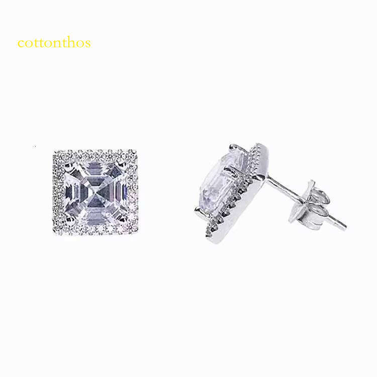 Street Style Iced Out Asscher Cut VVS Moissanite Dia Sier Hip Hop Charm Earring