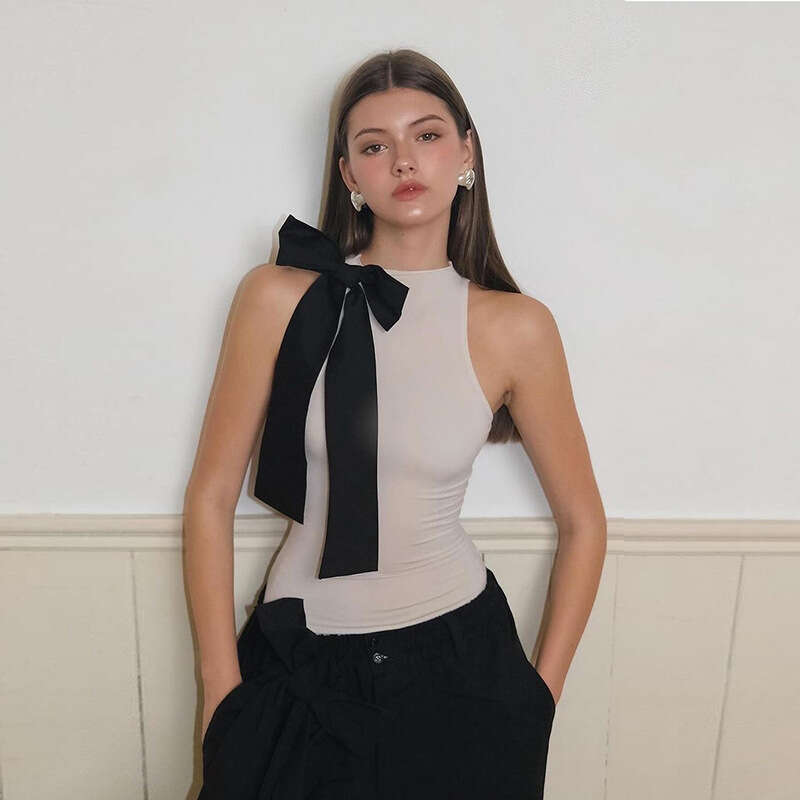 2024 Summer New Women's Solid Color Slim Fit Street Fashion Round Neck Sleeveless Top 87b