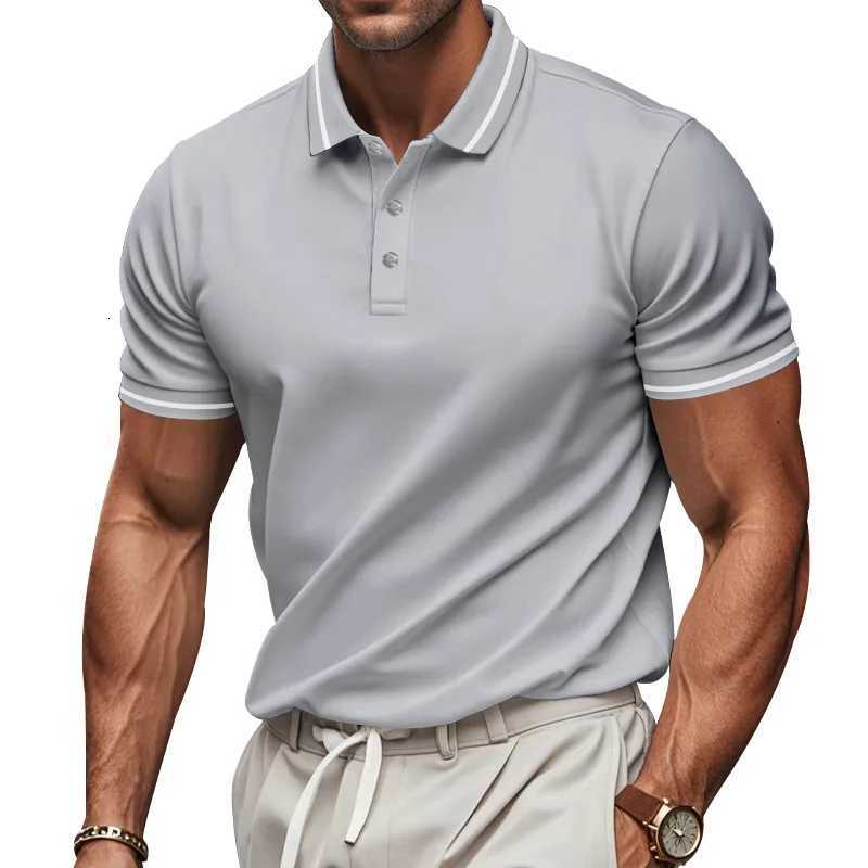 2025 Summer Mens Polo Shirt Pure Color Buttoned Mesh T-Shirt Casual Quick-Drying Turn-Down Collar Short-Sleeved Shirt Men Tops XJ250725