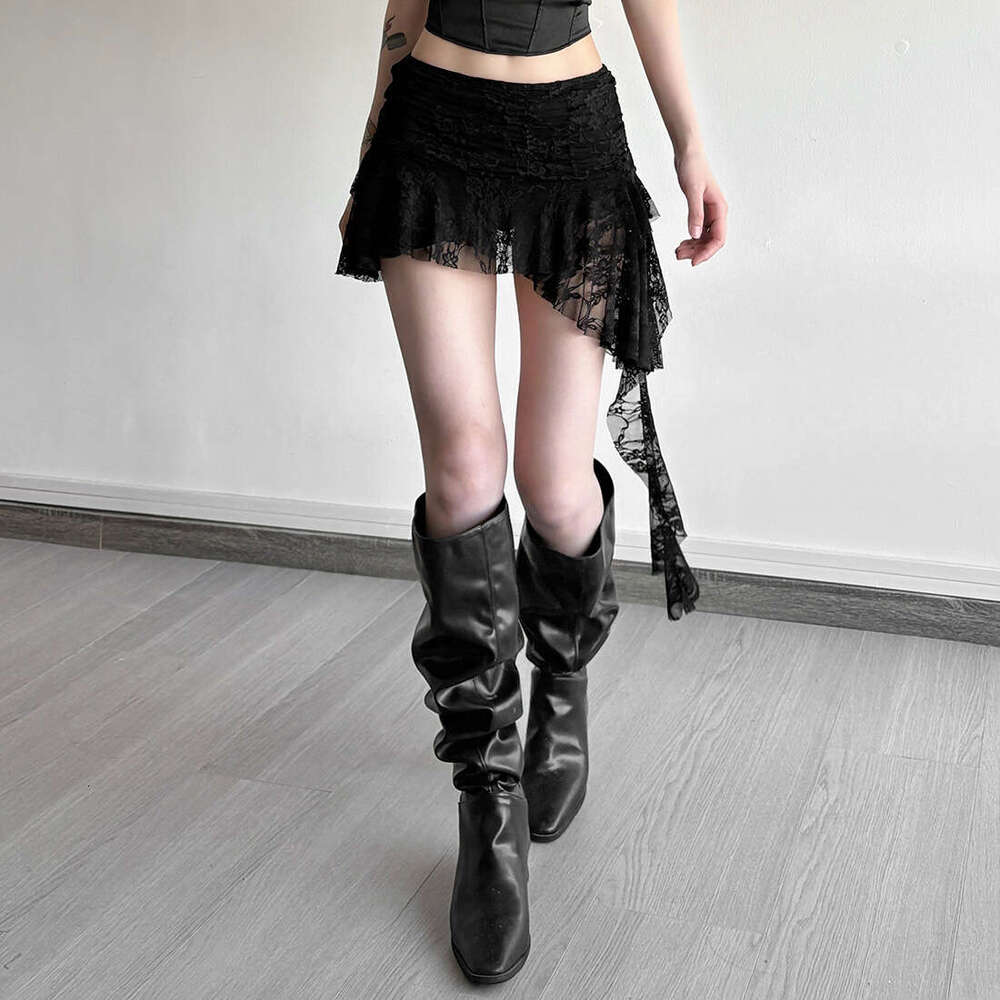 INS Style 2025 Spring New Women's Solid Color Slim Fit Fashion High Waist Lace Mesh Skirt 185