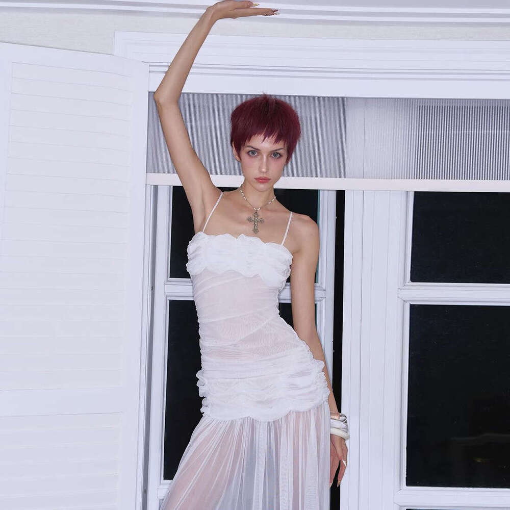 2025 Summer New Ins Style Strapless Camisole Mesh Slimming Backless Bodycon Sexy Dress 612