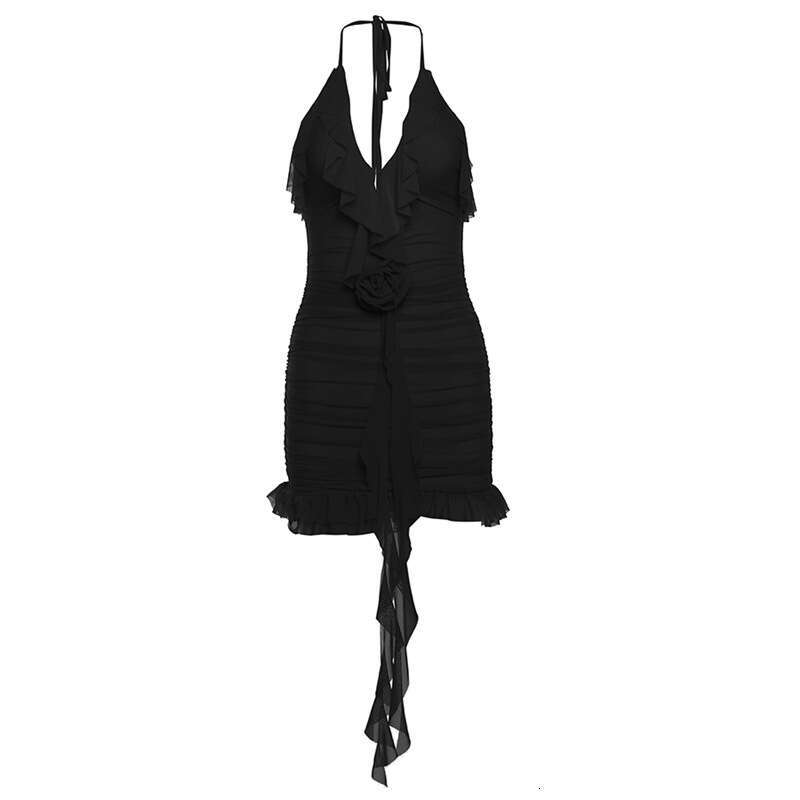 2024 Spring New Women's Solid Color Slim High Waist Fashion Halter Sexy Backless Dress 594