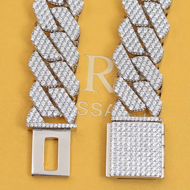 Lightweight and Suitable for Everyday 925 Silver 18mm 3Rows Cuban Chain CZ Diamond Necklace Cuban Link Chain