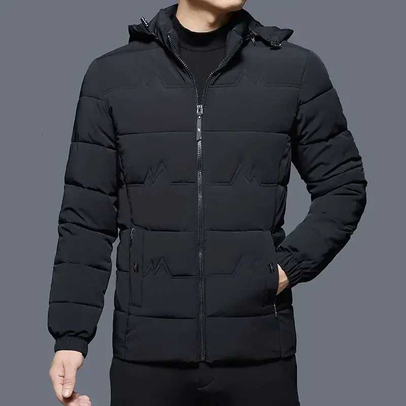 Black Mens Down Jacket Hooded Padding Parkas Zipper Male Padded Coats Inter Special Winter 2024 Korean Style Modern Clothing X2507251
