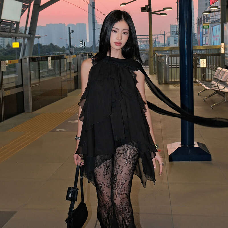 2025 Summer New Sexy Hot Girl Fashion Top Lace Trendy High Waist Skirt Set for Women 2db
