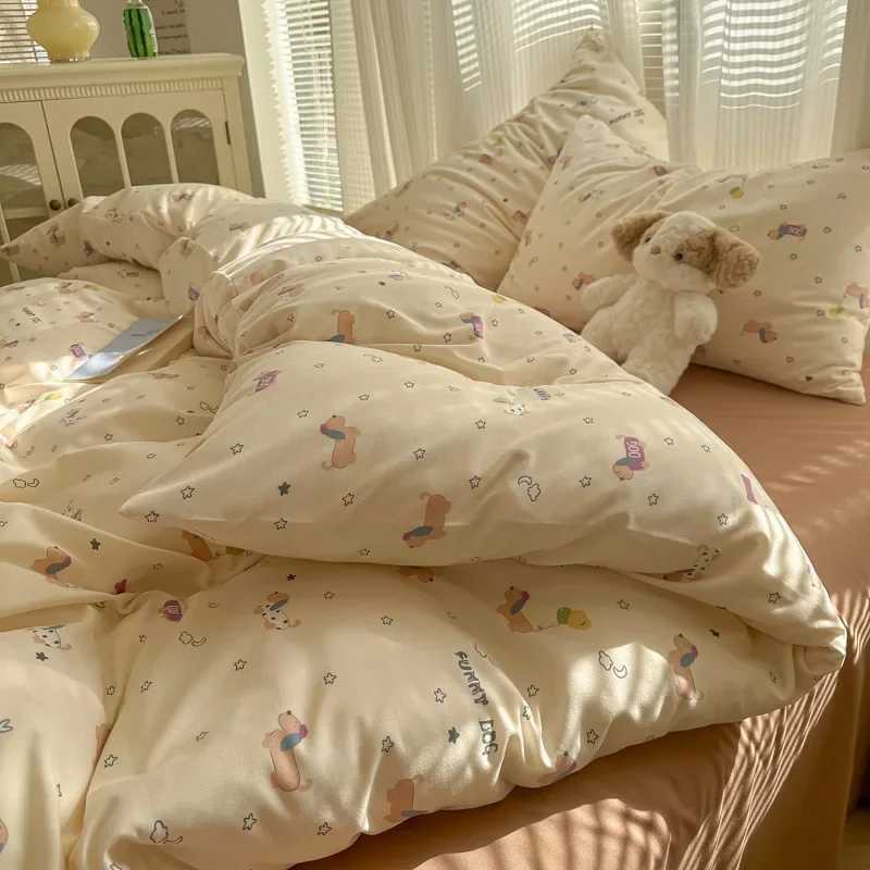 2025 new A aerobic knitted cotton printing small fresh four-piece set bed sheet bed hat four-piece set Y250819