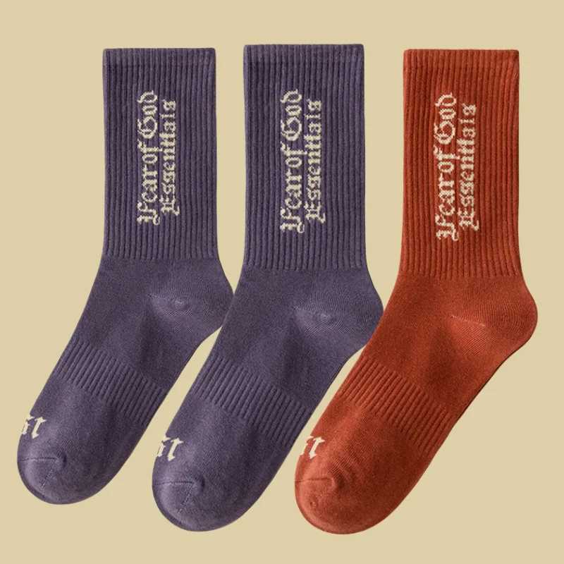 3 Pairs Mens Casual Cotton Socks Fashionable Street Style Letter Design Breathable Comfortable X250725