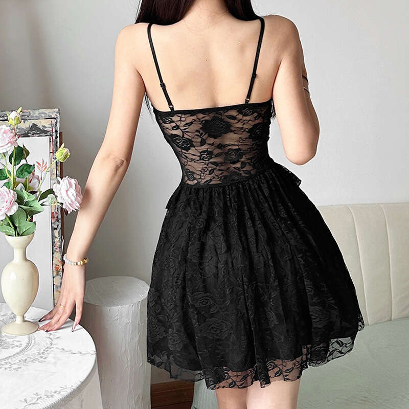 2024 Spring Summer New Women's Fashion Solid Color Sexy Lace Strap Dress 08b