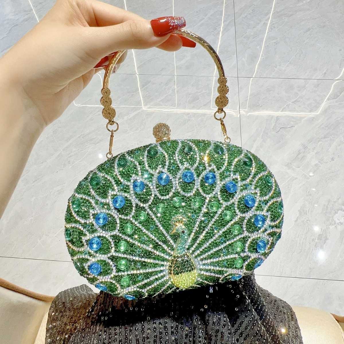 2025 New Designer Peacock Inlaid Diamond Handbag Party Bag Birthday Wedding Single Shoulder Crossbody Bag