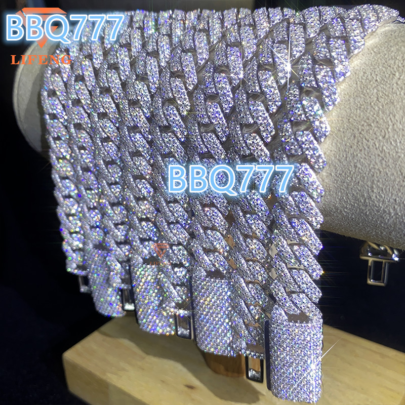 12mm VVS Moissanite Cuban Necklace Hot Sale Bling Moissanite 925 Sterling Silver Cuban Link Chain Hip Hop Jewelry