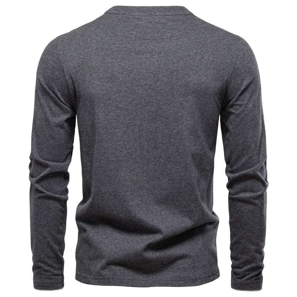 AIOPESON Henley Collar Shirt Men Casual Solid Color Long Sleeve Autumn Fashion High Quality 100% Cotton Mens T Shirts