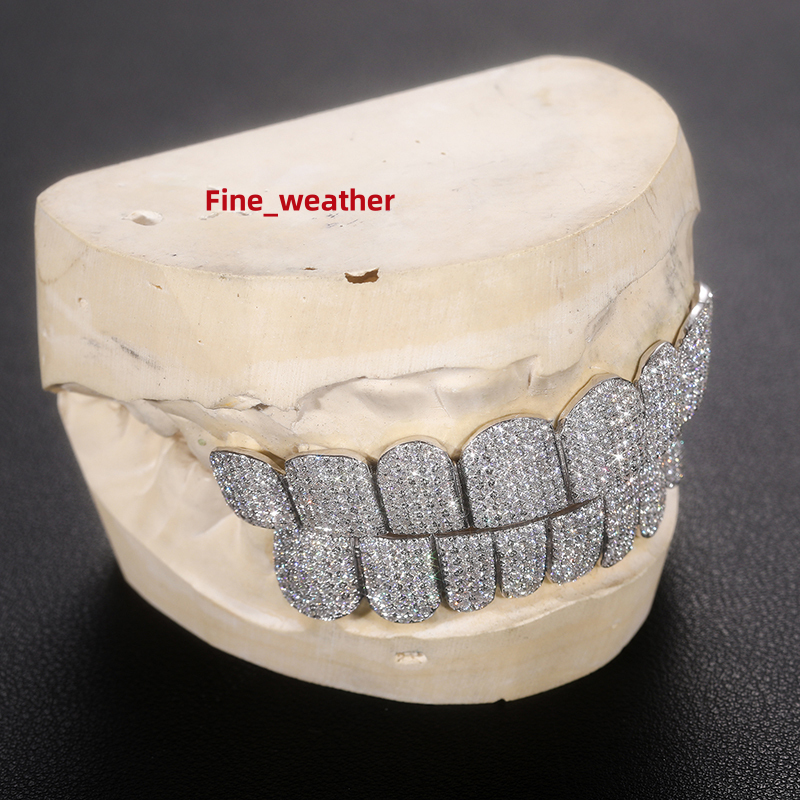 Custom Made Hip Hop Iced Out Solid Chunky Gold Bust Down Silver Fine Jewelry Deep Cut VVS Moissanite Diamonds Teeth Mouth Grillz