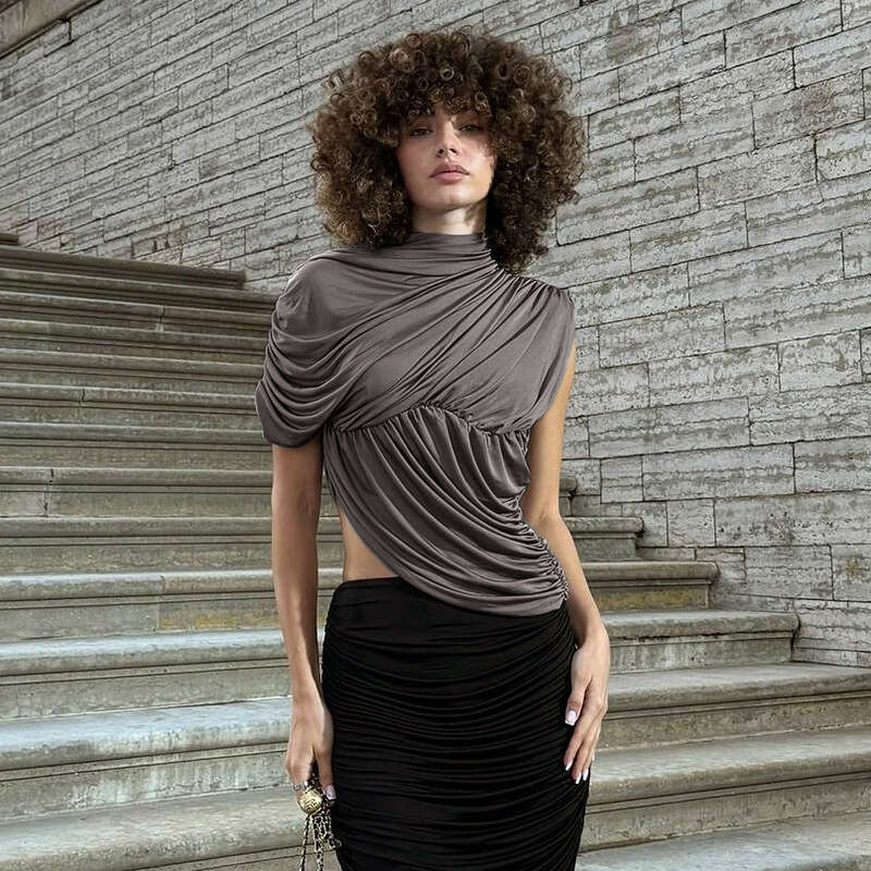 Ytp9 Women's Summer And Autumn New Solid Color High Neck Casual Vest T-Shirt Top For Women B5