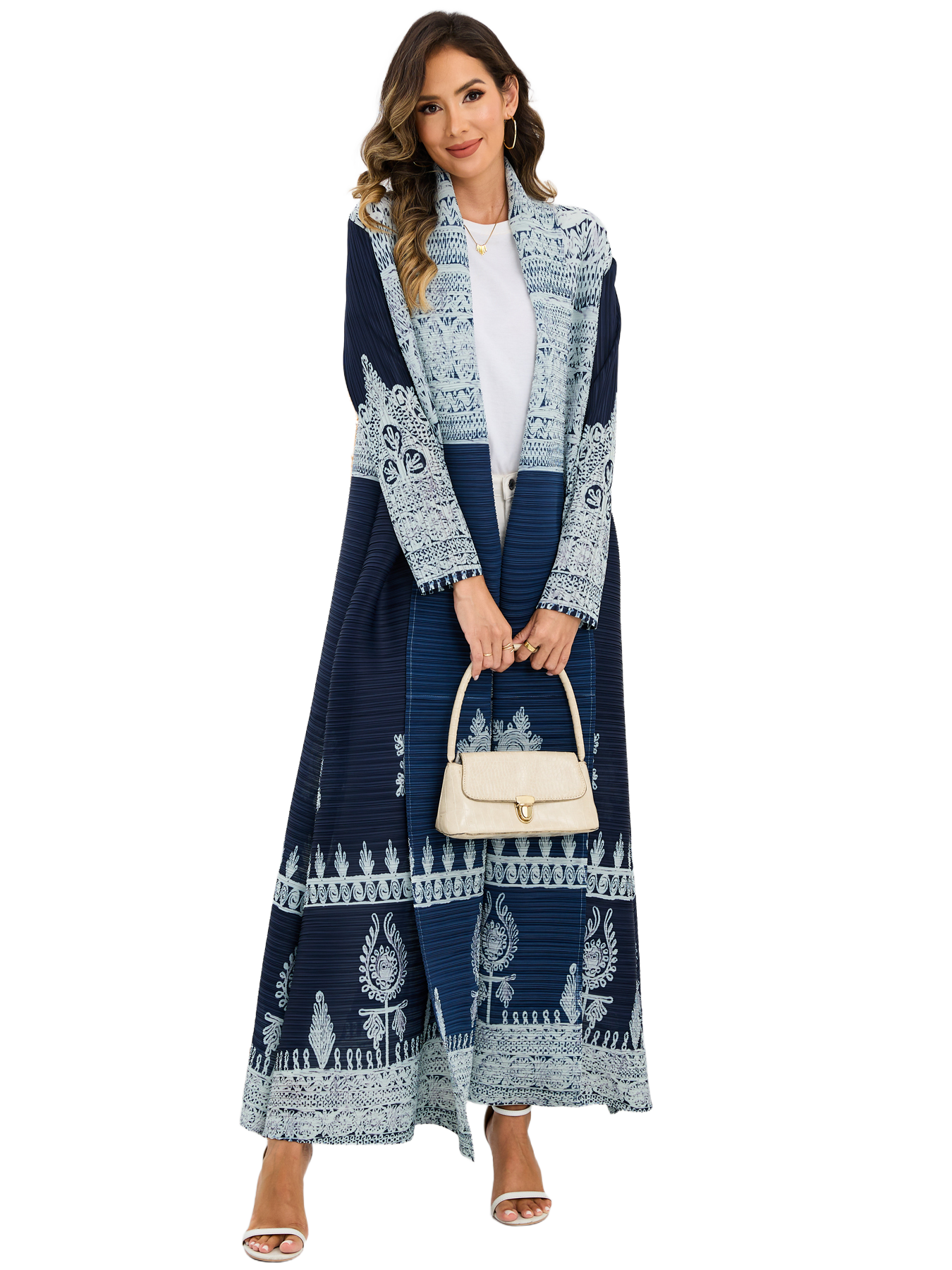 Ethnic Clothing Middle Eastern printed pleated long robe coat Ladies' elegant, loose, large-sized printed cardigan shawl in Arab style is trendy 
