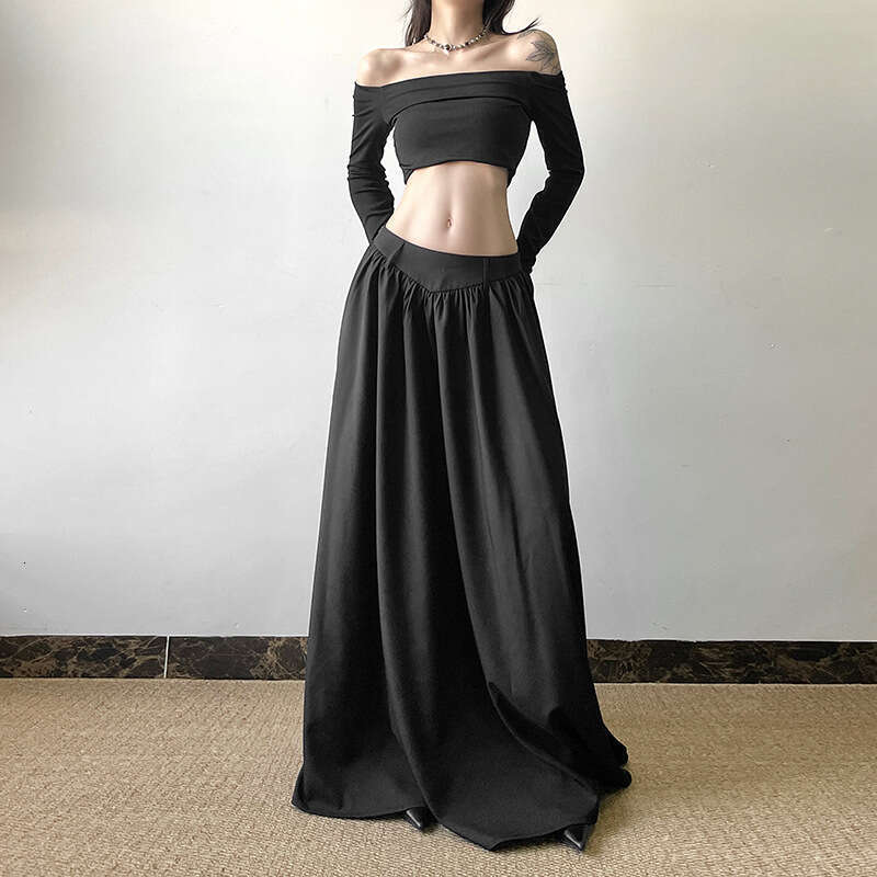 2024 Autumn Winter New Women's Solid Color Sexy High Waist Loose Long Wide Leg Skirt a4f