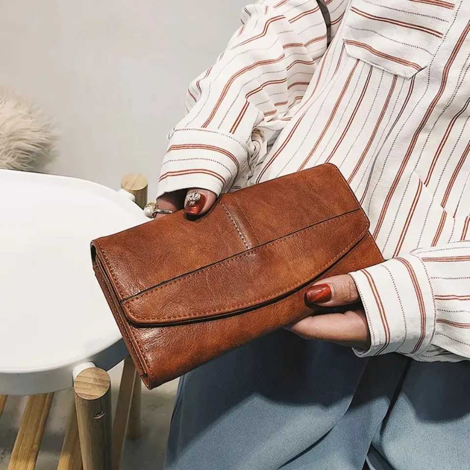 Vintage Trifold Wallet Women Long PU Leather Wallet Female CluTCh Purse Hasp Female Phone Bag Card Bags Ladies High Quality Z250725